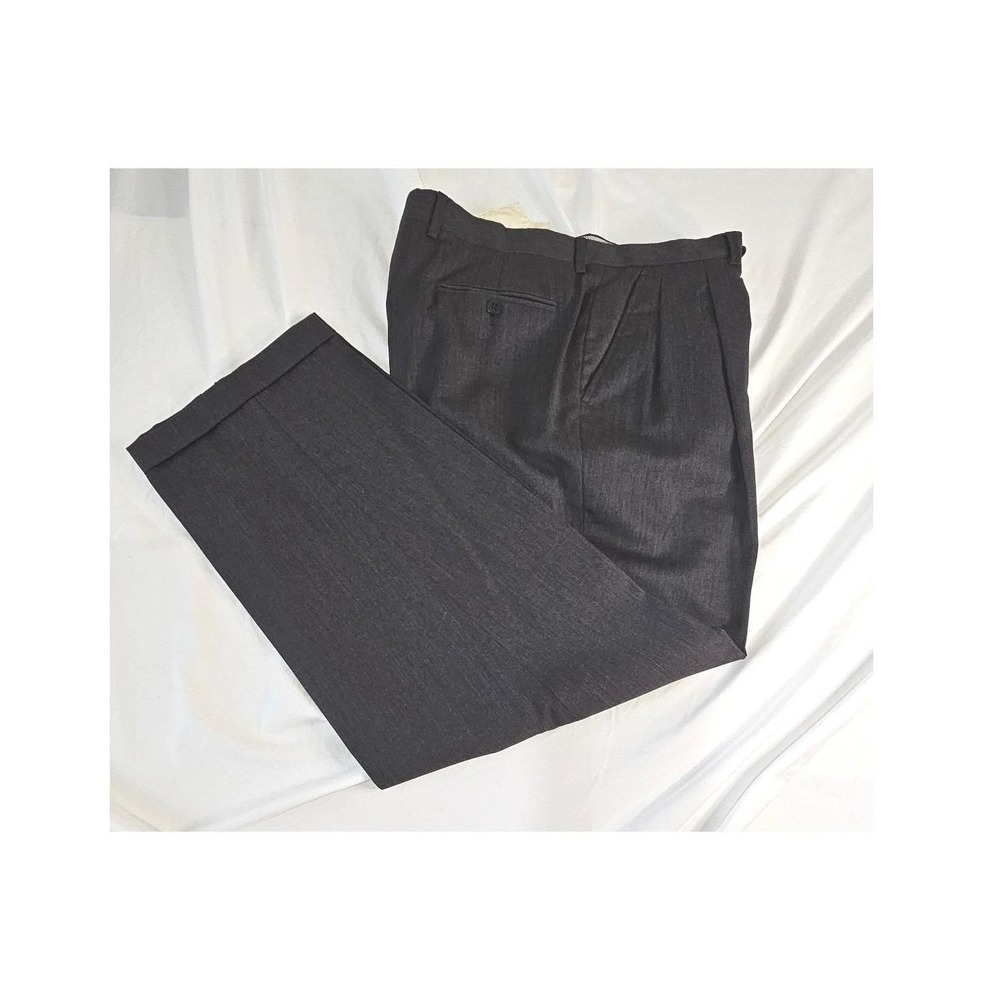VTG Luciano Barbera Louis Boston Mens Gray 100% Wool Pleated Cuffed Trousers